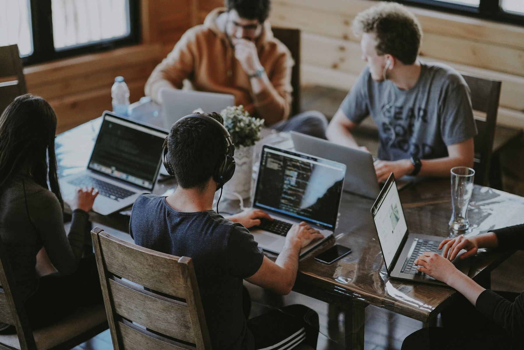 A diverse team working together around a table